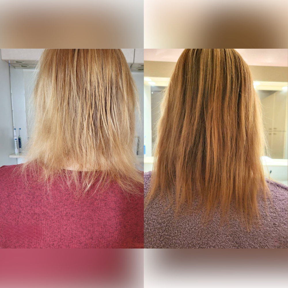 Cheveux avant et après une routine capillaire